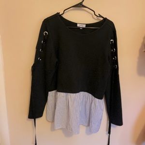 Faux Layers Sweater with Lace Up Sleeves